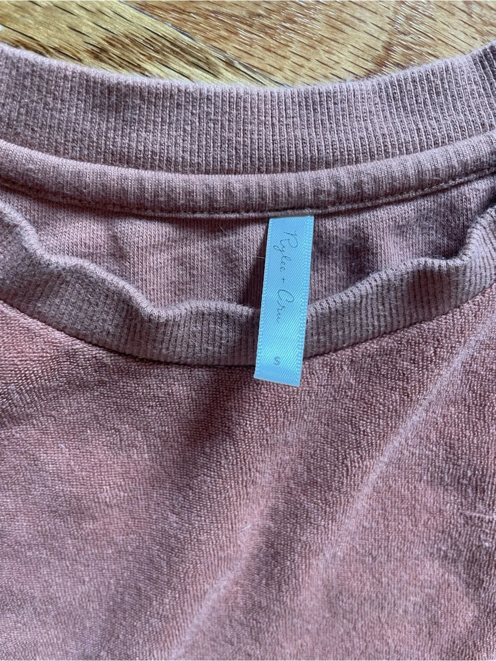 Rylee + Cru Dusty Rose Crewneck Sweater with Small Rainbow Patch